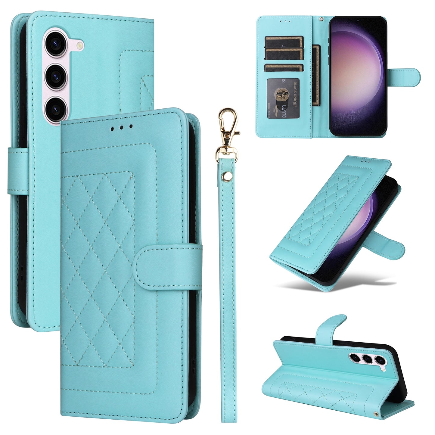 Samsung Galaxy S23 5G Diamond Lattice Leather Flip Phone Case - Durable and Convenient Holder with Precision Cutouts