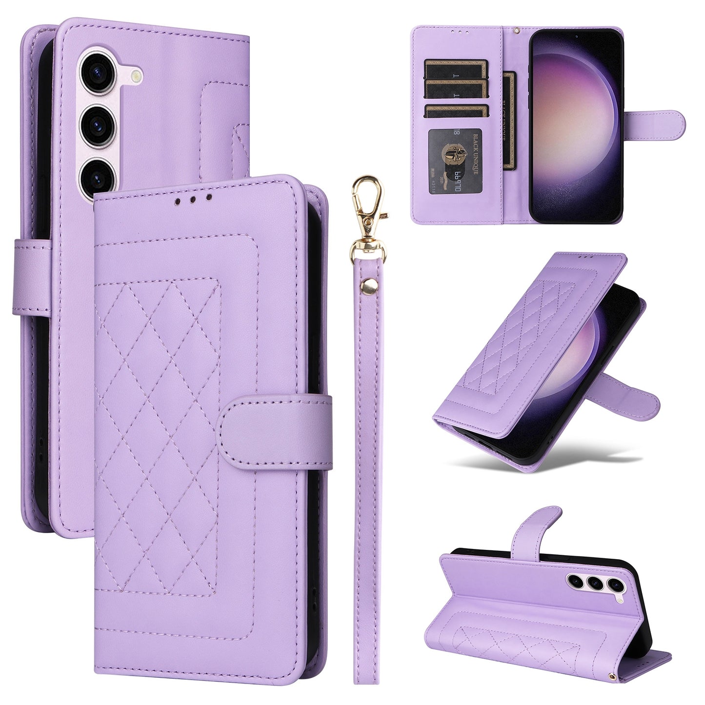 Samsung Galaxy S23 5G Diamond Lattice Leather Flip Phone Case - Durable and Convenient Holder with Precision Cutouts