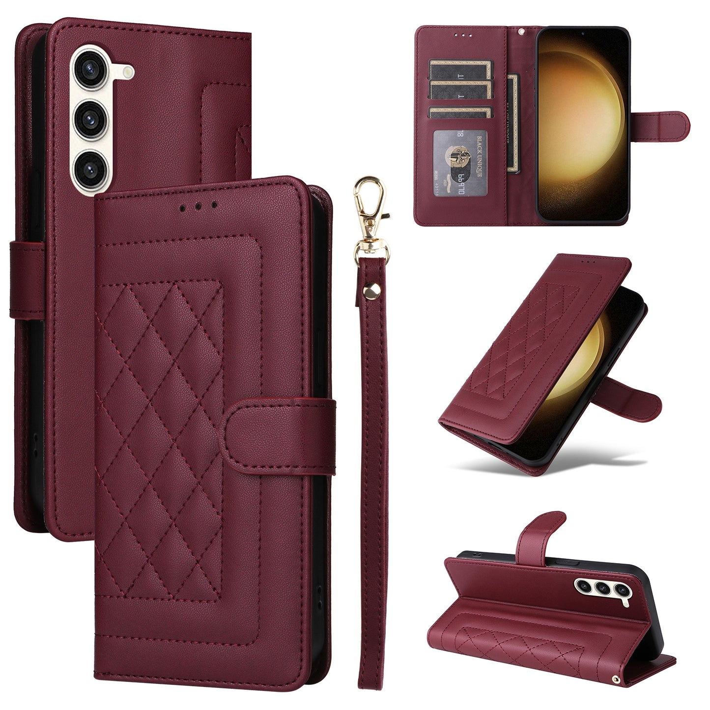 Samsung Galaxy S23+ 5G Diamond Lattice Leather Flip Phone Case - Durable and Convenient Holder with Precision Cutouts