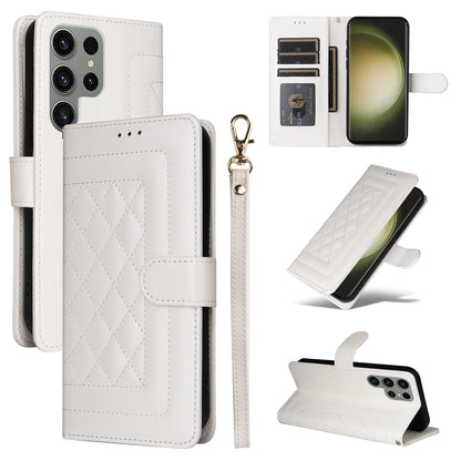 Samsung Galaxy S23 Ultra 5G Diamond Lattice Leather Flip Phone Case - Durable and Convenient Holder with Precision Cutouts