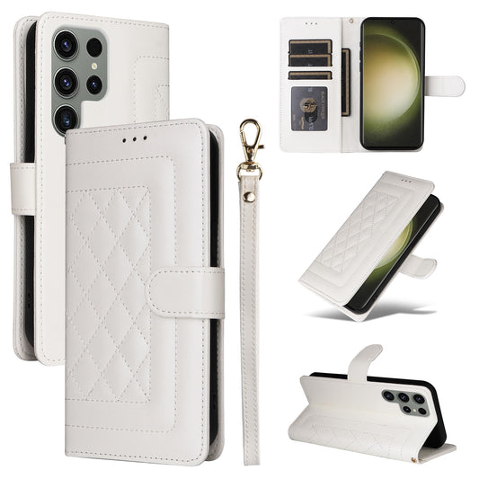 Samsung Galaxy S23 Ultra 5G Diamond Lattice Leather Flip Phone Case - Durable and Convenient Holder with Precision Cutouts