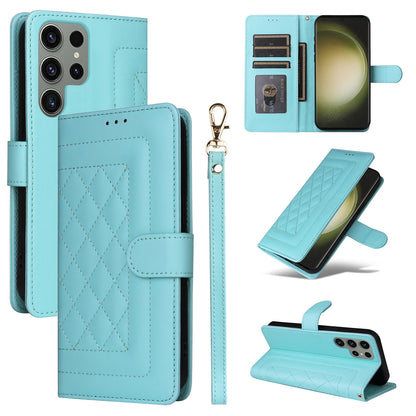 Samsung Galaxy S23 Ultra 5G Diamond Lattice Leather Flip Phone Case - Durable and Convenient Holder with Precision Cutouts