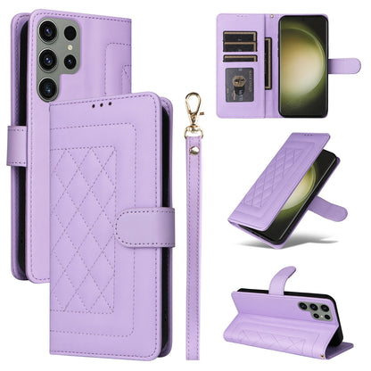 Samsung Galaxy S23 Ultra 5G Diamond Lattice Leather Flip Phone Case - Durable and Convenient Holder with Precision Cutouts