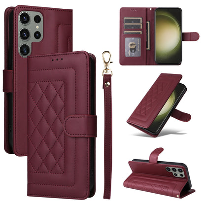 Samsung Galaxy S23 Ultra 5G Diamond Lattice Leather Flip Phone Case - Durable and Convenient Holder with Precision Cutouts