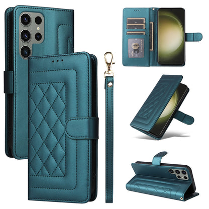 Samsung Galaxy S23 Ultra 5G Diamond Lattice Leather Flip Phone Case - Durable and Convenient Holder with Precision Cutouts