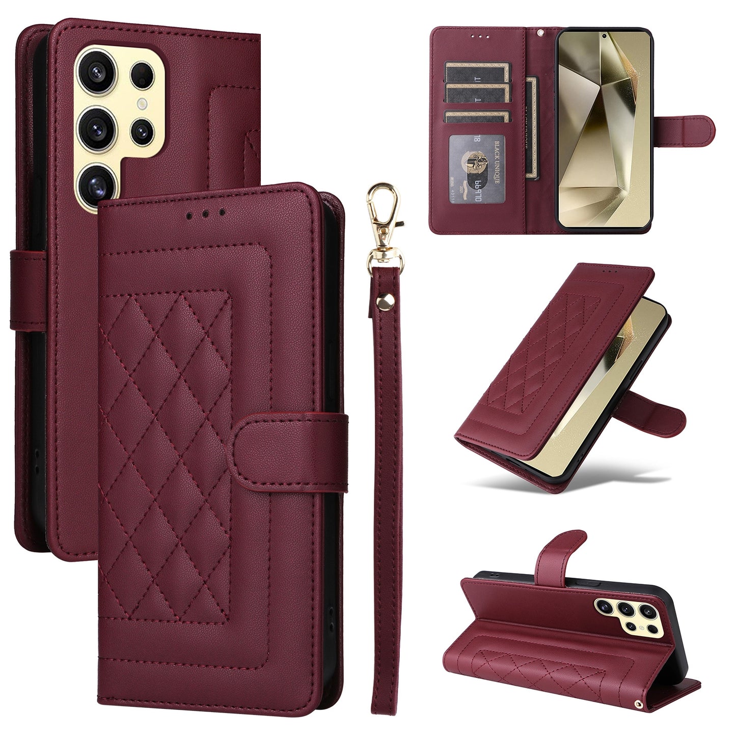 Samsung Galaxy S24 Ultra 5G Diamond Lattice Leather Flip Phone Case - Durable and Convenient Holder with Precision Cutouts