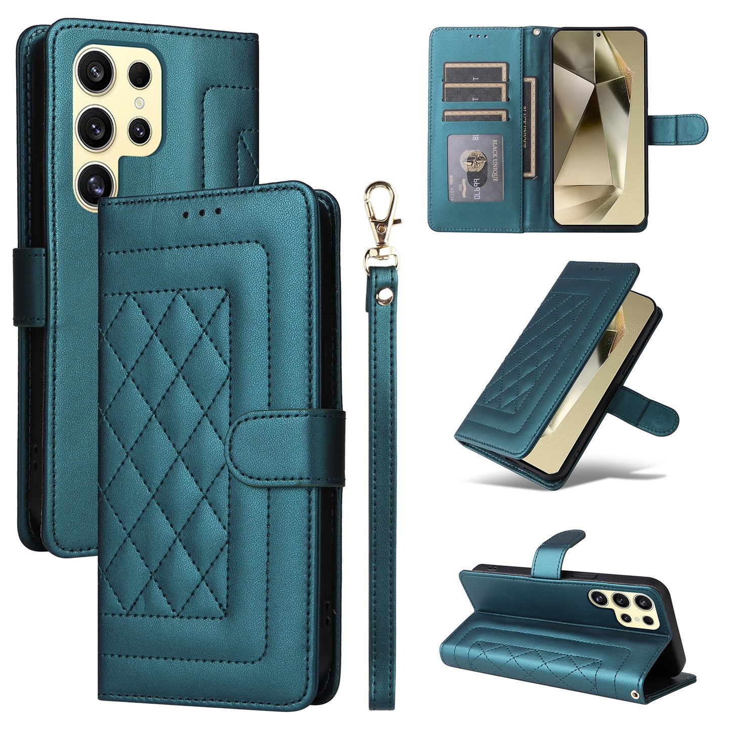 Samsung Galaxy S24 Ultra 5G Diamond Lattice Leather Flip Phone Case - Durable and Convenient Holder with Precision Cutouts