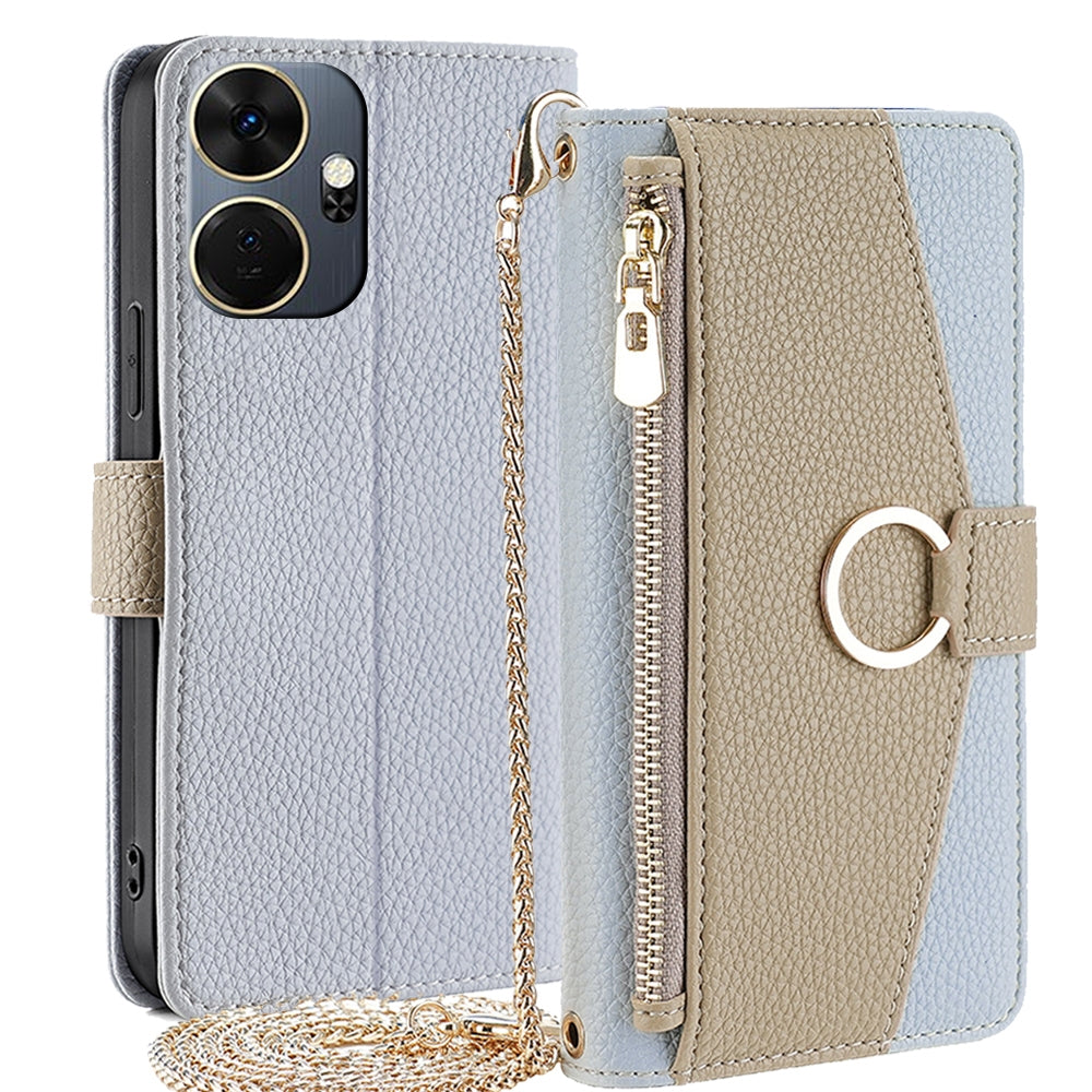 Itel P55+ 4G Crossbody Phone Case with Litchi Texture Leather, Adjustable Kickstand, Card Slots, Zipper Purse, Makeup Mirror, and TPU Protection