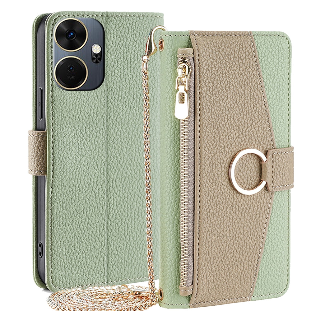 Itel P55+ 4G Crossbody Phone Case with Litchi Texture Leather, Adjustable Kickstand, Card Slots, Zipper Purse, Makeup Mirror, and TPU Protection