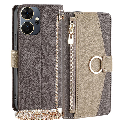 Itel P55+ 4G Crossbody Phone Case with Litchi Texture Leather, Adjustable Kickstand, Card Slots, Zipper Purse, Makeup Mirror, and TPU Protection