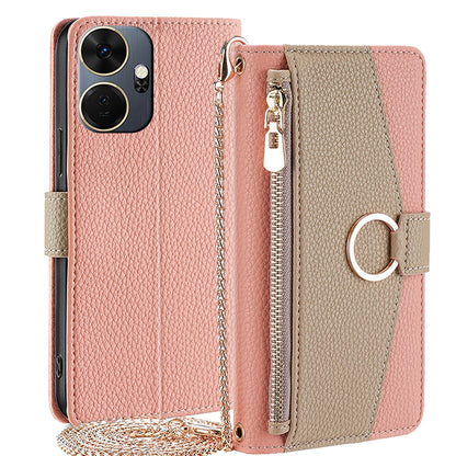 Itel P55+ 4G Crossbody Phone Case with Litchi Texture Leather, Adjustable Kickstand, Card Slots, Zipper Purse, Makeup Mirror, and TPU Protection