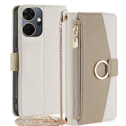Itel P55+ 4G Crossbody Phone Case with Litchi Texture Leather, Adjustable Kickstand, Card Slots, Zipper Purse, Makeup Mirror, and TPU Protection
