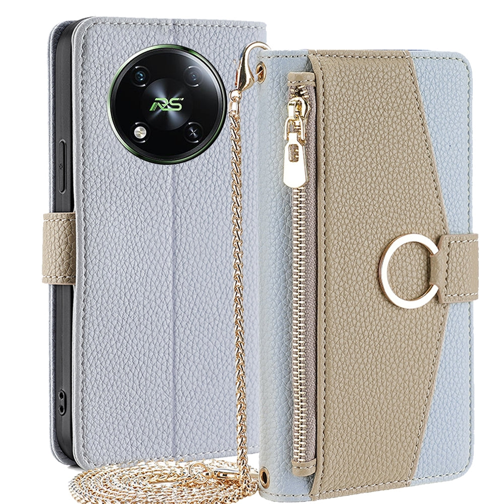 Itel RS4 4G Crossbody Phone Case with Litchi Texture Leather, Adjustable Kickstand, Card Slots, Zipper Purse, Makeup Mirror, and TPU Protection