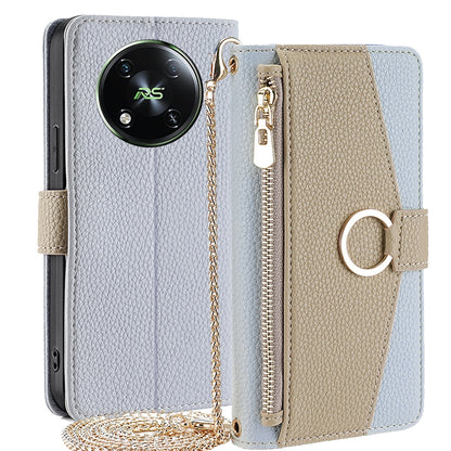 Itel RS4 4G Crossbody Phone Case with Litchi Texture Leather, Adjustable Kickstand, Card Slots, Zipper Purse, Makeup Mirror, and TPU Protection