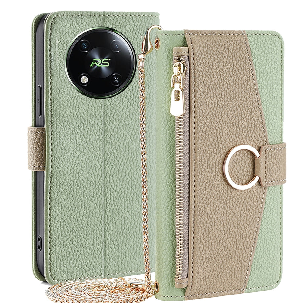 Itel RS4 4G Crossbody Phone Case with Litchi Texture Leather, Adjustable Kickstand, Card Slots, Zipper Purse, Makeup Mirror, and TPU Protection