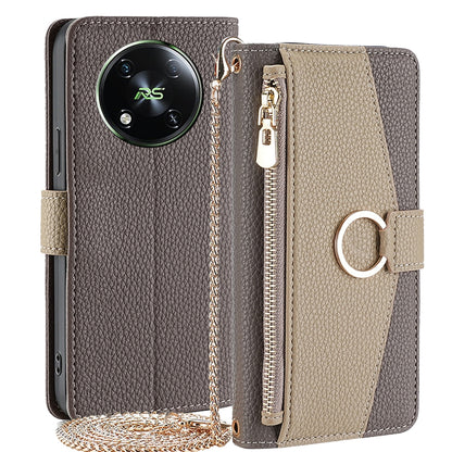 Itel RS4 4G Crossbody Phone Case with Litchi Texture Leather, Adjustable Kickstand, Card Slots, Zipper Purse, Makeup Mirror, and TPU Protection