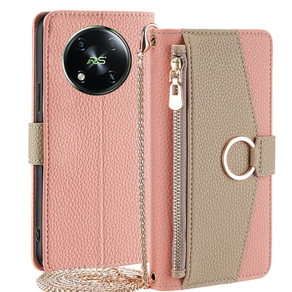 Itel RS4 4G Crossbody Phone Case with Litchi Texture Leather, Adjustable Kickstand, Card Slots, Zipper Purse, Makeup Mirror, and TPU Protection