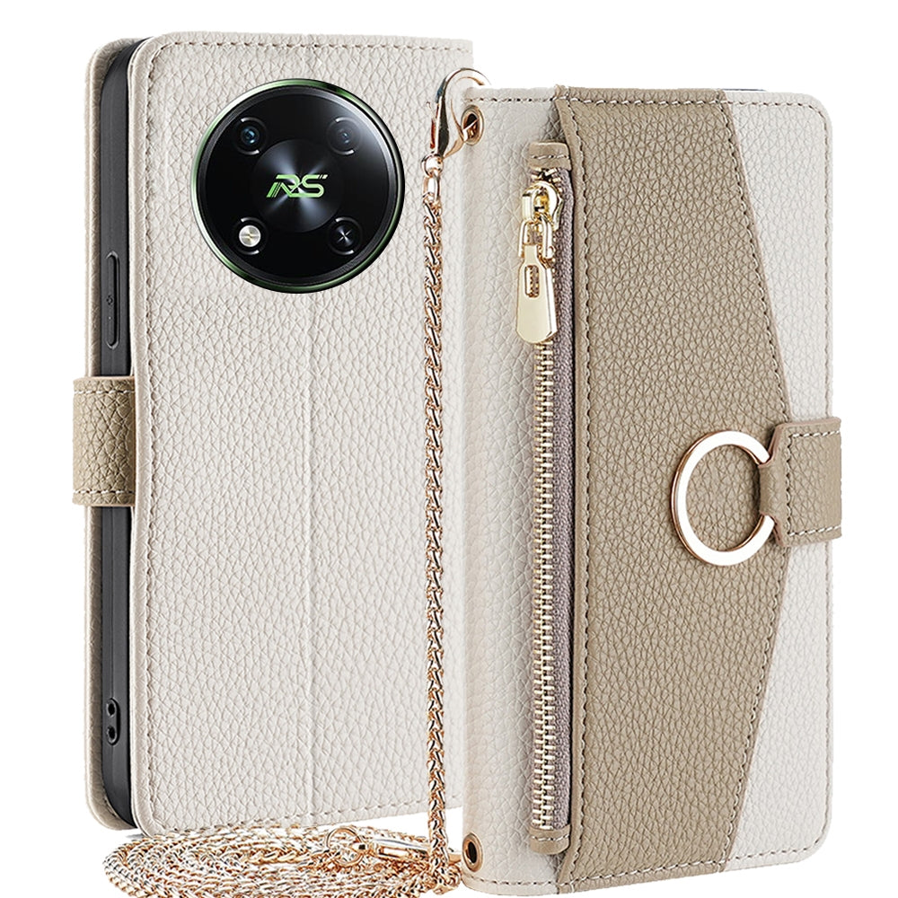 Itel RS4 4G Crossbody Phone Case with Litchi Texture Leather, Adjustable Kickstand, Card Slots, Zipper Purse, Makeup Mirror, and TPU Protection