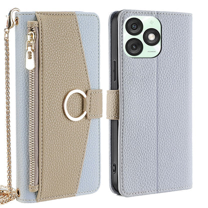 Itel A50 4G Crossbody Phone Case with Litchi Texture Leather, Adjustable Kickstand, Card Slots, Zipper Purse, Makeup Mirror, and TPU Protection