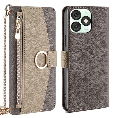 Itel A50 4G Crossbody Phone Case with Litchi Texture Leather, Adjustable Kickstand, Card Slots, Zipper Purse, Makeup Mirror, and TPU Protection