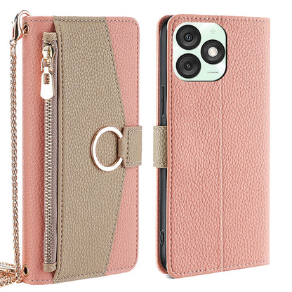 Itel A50 4G Crossbody Phone Case with Litchi Texture Leather, Adjustable Kickstand, Card Slots, Zipper Purse, Makeup Mirror, and TPU Protection