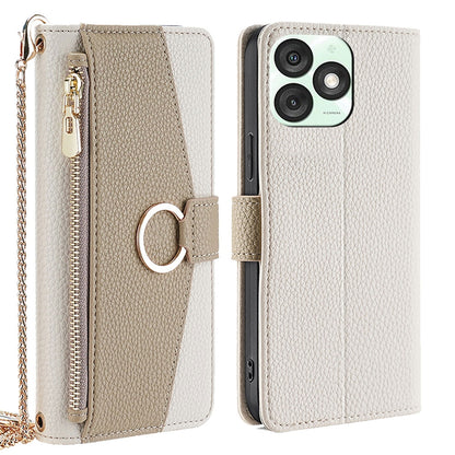 Itel A50 4G Crossbody Phone Case with Litchi Texture Leather, Adjustable Kickstand, Card Slots, Zipper Purse, Makeup Mirror, and TPU Protection