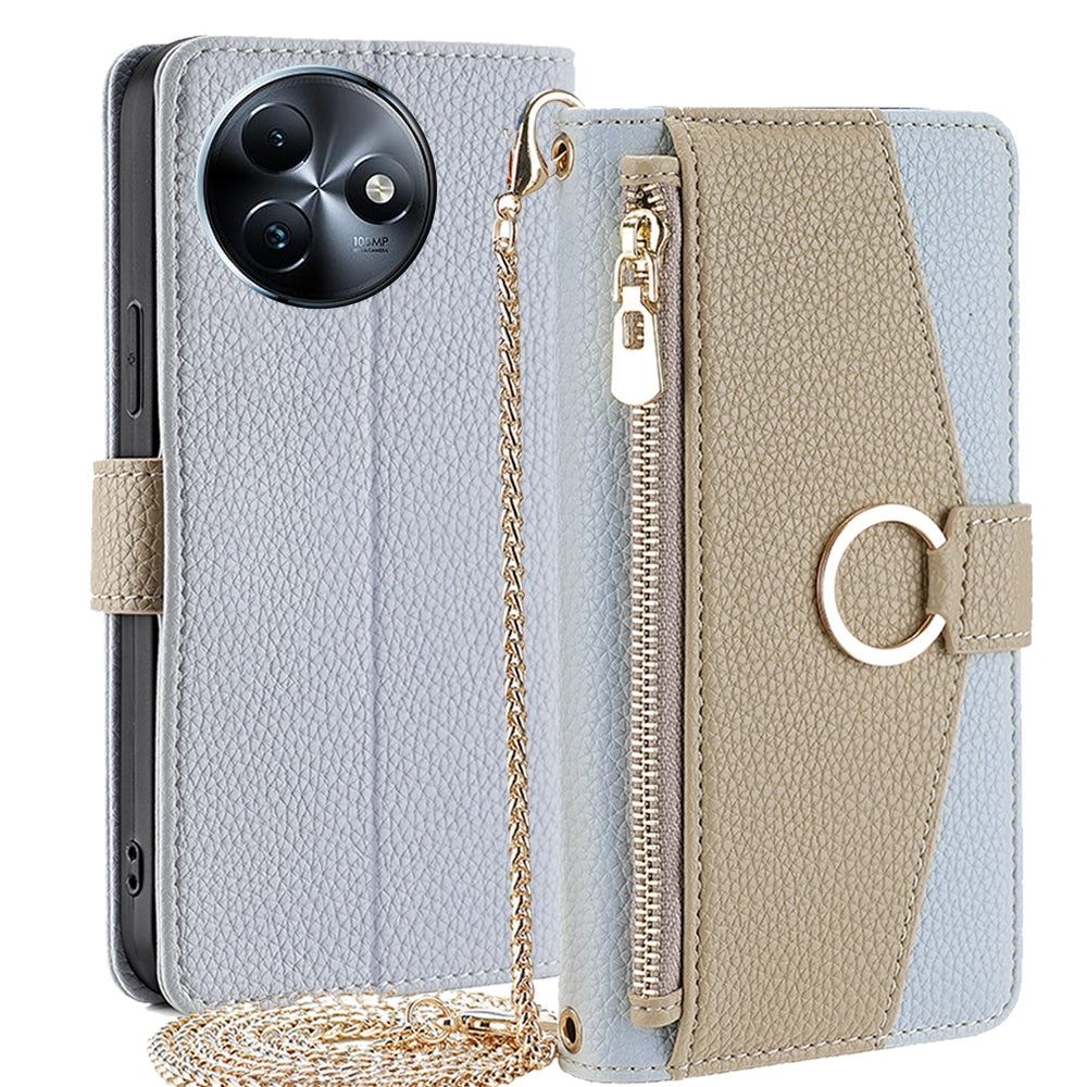 Itel S24 4G Crossbody Phone Case with Litchi Texture Leather, Adjustable Kickstand, Card Slots, Zipper Purse, Makeup Mirror, and TPU Protection
