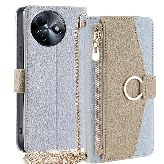 Itel S24 4G Crossbody Phone Case with Litchi Texture Leather, Adjustable Kickstand, Card Slots, Zipper Purse, Makeup Mirror, and TPU Protection