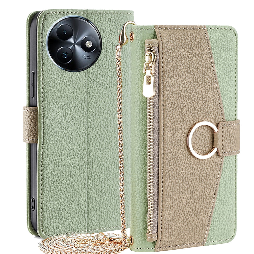 Itel S24 4G Crossbody Phone Case with Litchi Texture Leather, Adjustable Kickstand, Card Slots, Zipper Purse, Makeup Mirror, and TPU Protection