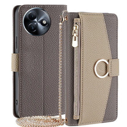 Itel S24 4G Crossbody Phone Case with Litchi Texture Leather, Adjustable Kickstand, Card Slots, Zipper Purse, Makeup Mirror, and TPU Protection