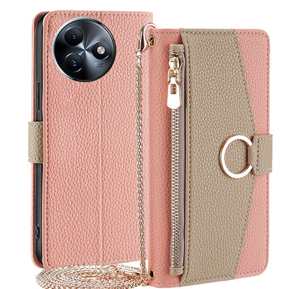Itel S24 4G Crossbody Phone Case with Litchi Texture Leather, Adjustable Kickstand, Card Slots, Zipper Purse, Makeup Mirror, and TPU Protection