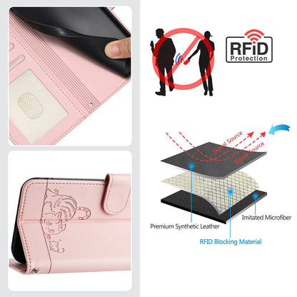 Google Pixel 9 Cat and Rat Embossed Pattern, RFID Leather Phone Case with Lanyard, Kickstand, and Wallet Features