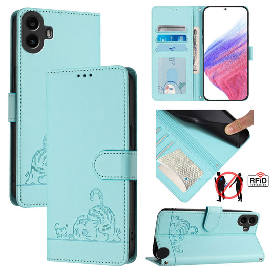 Nothing CMF Phone 1 Cat and Rat Embossed Pattern, RFID Leather Phone Case with Lanyard, Kickstand, and Wallet Features