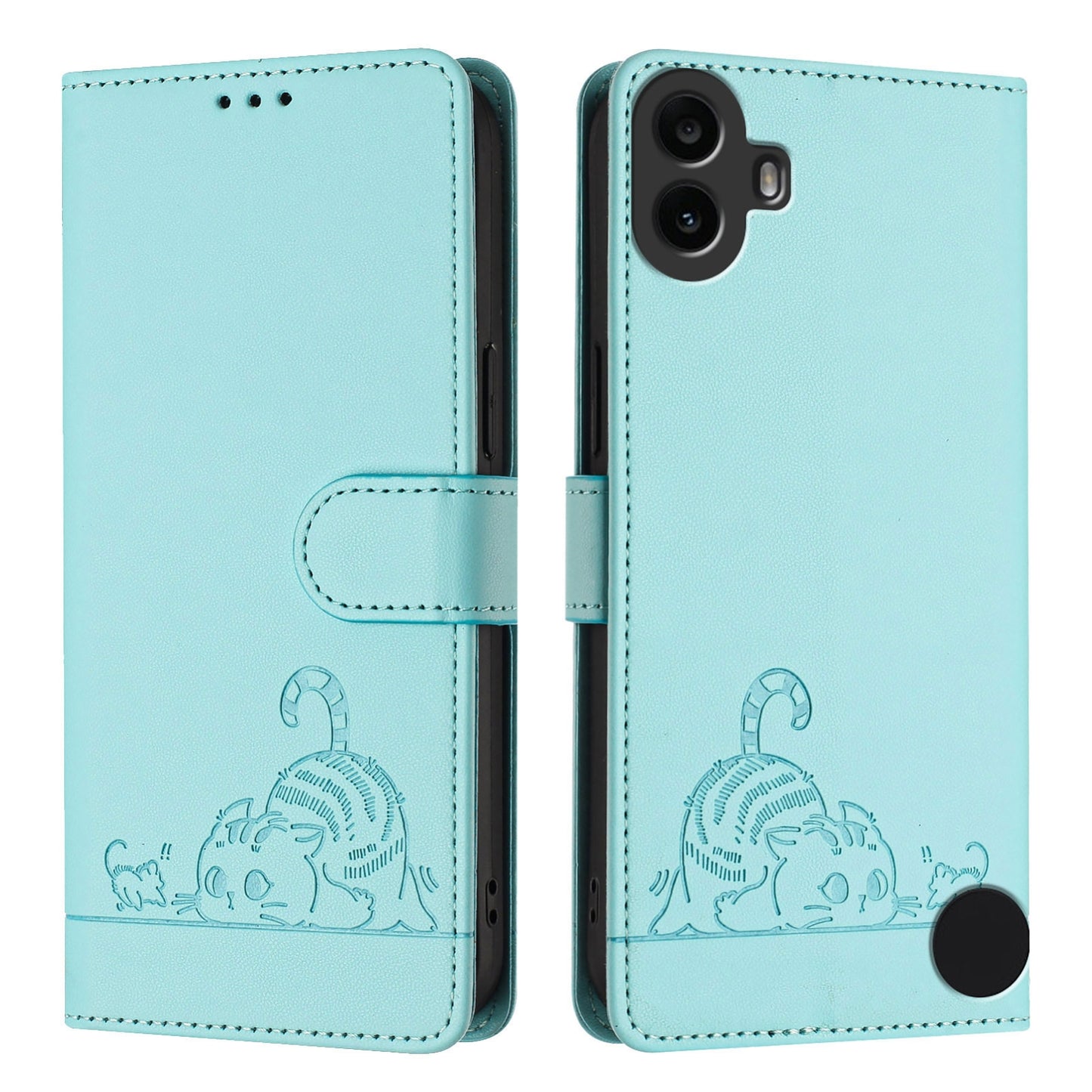 Nothing CMF Phone 1 Cat and Rat Embossed Pattern, RFID Leather Phone Case with Lanyard, Kickstand, and Wallet Features