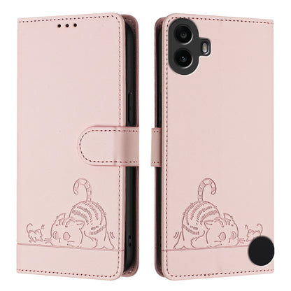 Nothing CMF Phone 1 Cat and Rat Embossed Pattern, RFID Leather Phone Case with Lanyard, Kickstand, and Wallet Features
