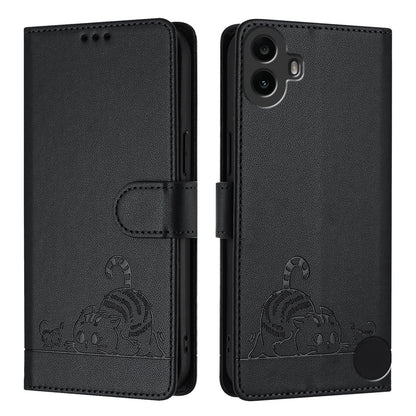 Nothing CMF Phone 1 Cat and Rat Embossed Pattern, RFID Leather Phone Case with Lanyard, Kickstand, and Wallet Features