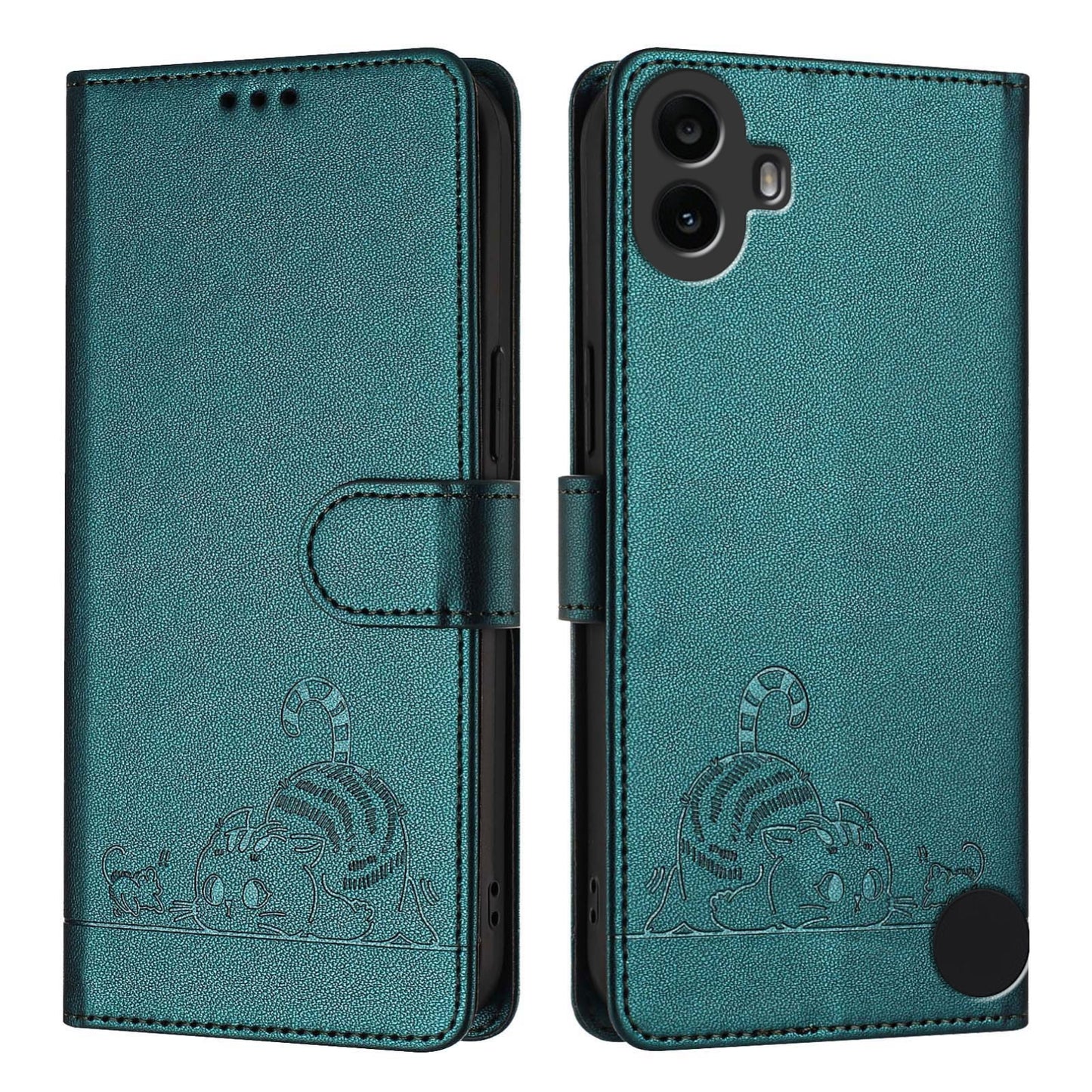 Nothing CMF Phone 1 Cat and Rat Embossed Pattern, RFID Leather Phone Case with Lanyard, Kickstand, and Wallet Features