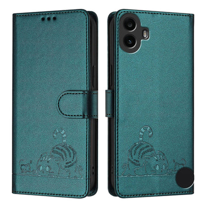 Nothing CMF Phone 1 Cat and Rat Embossed Pattern, RFID Leather Phone Case with Lanyard, Kickstand, and Wallet Features