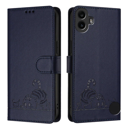 Nothing CMF Phone 1 Cat and Rat Embossed Pattern, RFID Leather Phone Case with Lanyard, Kickstand, and Wallet Features