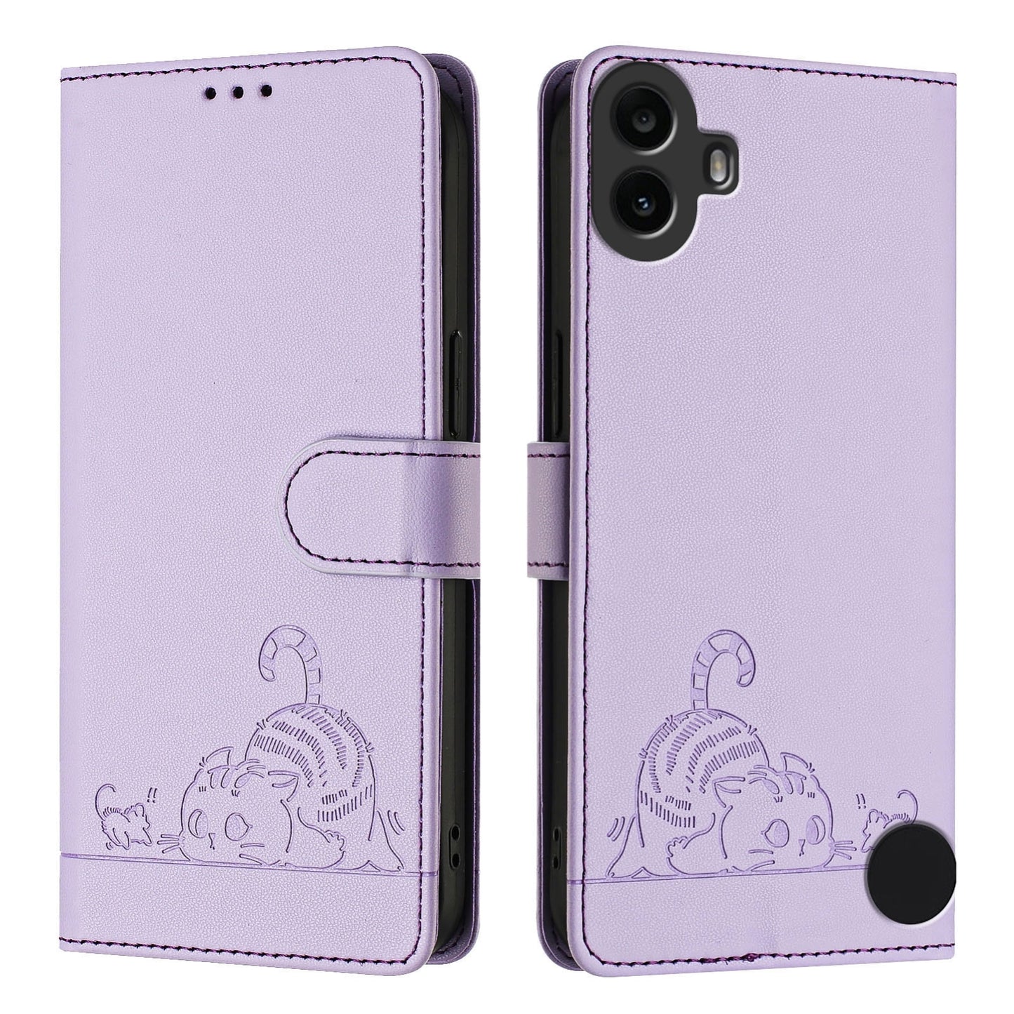 Nothing CMF Phone 1 Cat and Rat Embossed Pattern, RFID Leather Phone Case with Lanyard, Kickstand, and Wallet Features