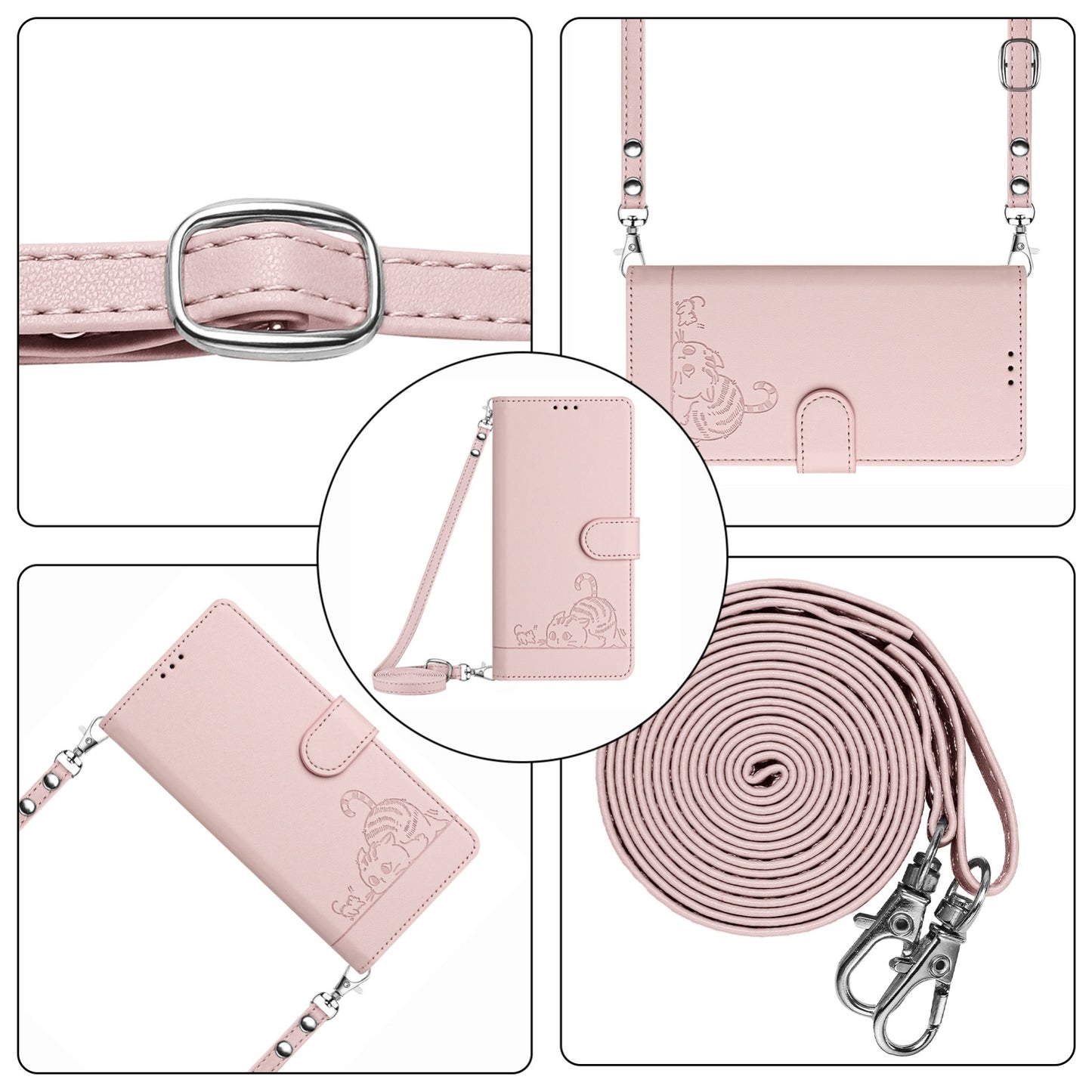 OPPO A54 4G Cat and Rat Embossed Pattern, RFID Leather Phone Case with Lanyard, Kickstand, and Wallet Features