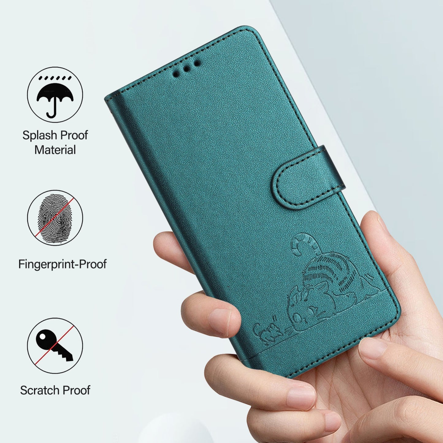 OPPO A54 4G Cat and Rat Embossed Pattern, RFID Leather Phone Case with Lanyard, Kickstand, and Wallet Features