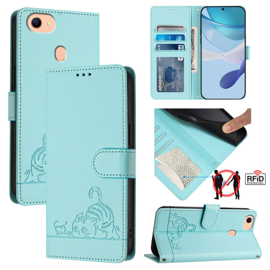 OPPO A73 2020 4G Global Cat and Rat Embossed Pattern, RFID Leather Phone Case with Lanyard, Kickstand, and Wallet Features