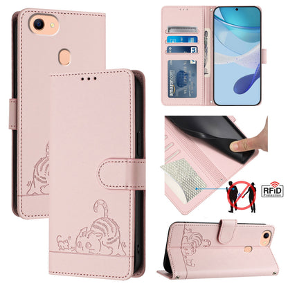 OPPO A73 2020 4G Global Cat and Rat Embossed Pattern, RFID Leather Phone Case with Lanyard, Kickstand, and Wallet Features