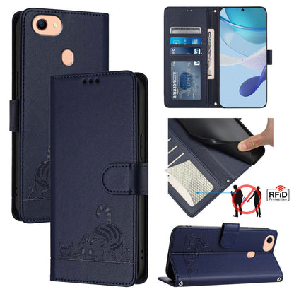 OPPO A73 2020 4G Global Cat and Rat Embossed Pattern, RFID Leather Phone Case with Lanyard, Kickstand, and Wallet Features