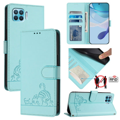 OPPO A93 2020 4G Global Cat and Rat Embossed Pattern, RFID Leather Phone Case with Lanyard, Kickstand, and Wallet Features