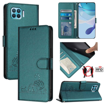OPPO A93 2020 4G Global Cat and Rat Embossed Pattern, RFID Leather Phone Case with Lanyard, Kickstand, and Wallet Features
