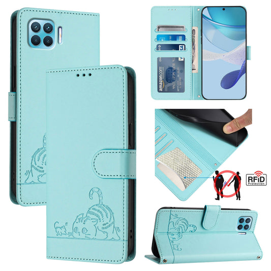 OPPO Reon4 Lite Cat and Rat Embossed Pattern, RFID Leather Phone Case with Lanyard, Kickstand, and Wallet Features