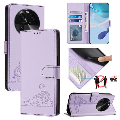 OPPO Find X6 Cat and Rat Embossed Pattern, RFID Leather Phone Case with Lanyard, Kickstand, and Wallet Features