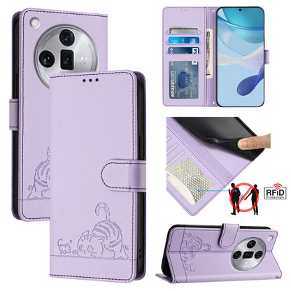 OPPO Find X7 Ultra Cat and Rat Embossed Pattern, RFID Leather Phone Case with Lanyard, Kickstand, and Wallet Features